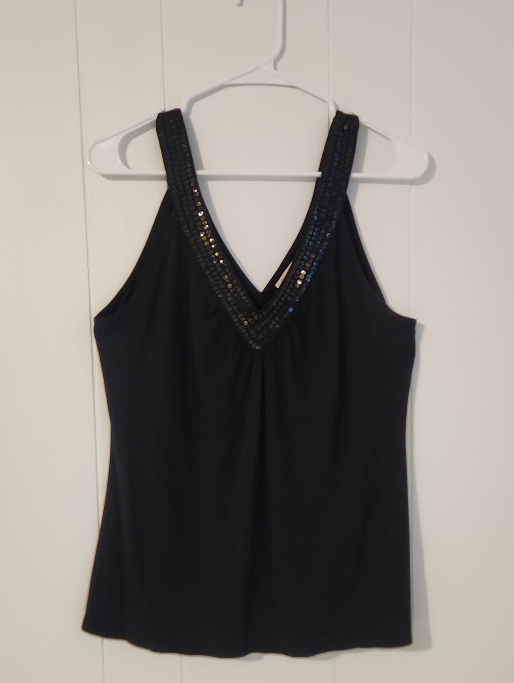 EUC Classic Michael Kors Black Sequin V-Neck Top Sz L